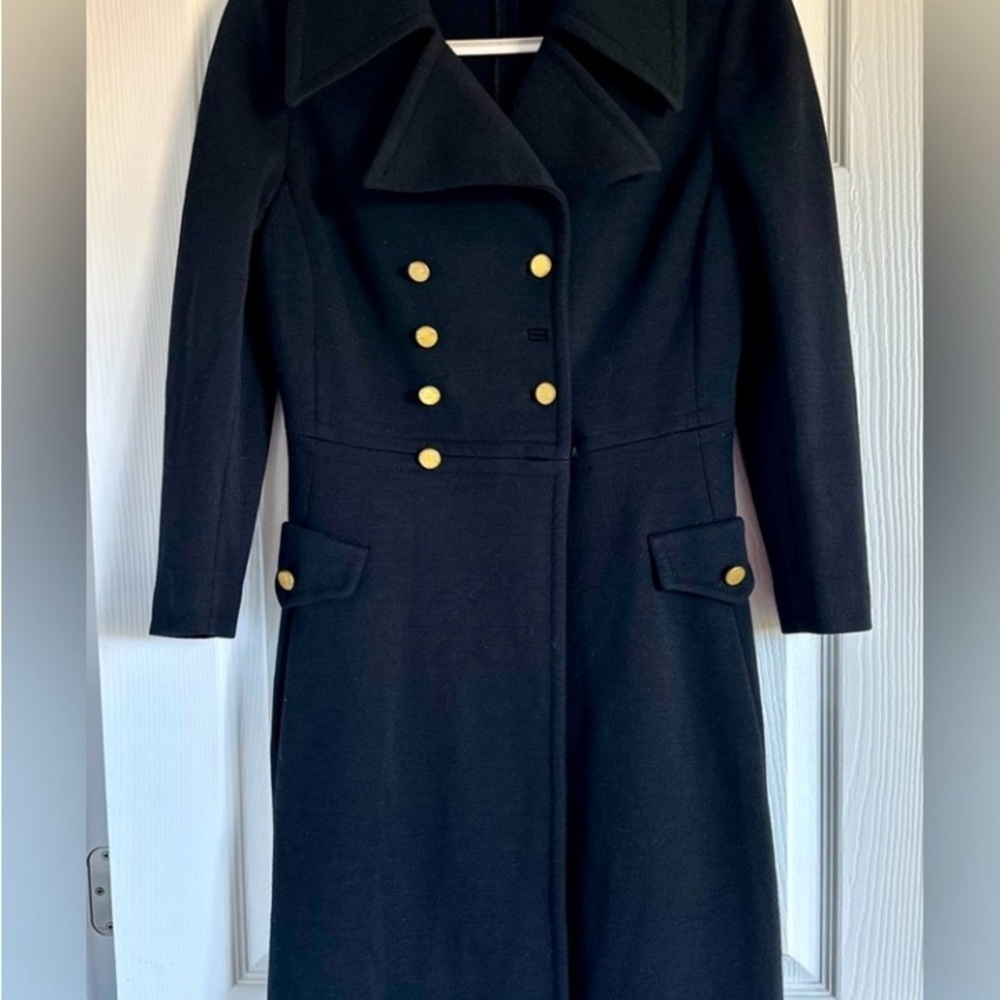 1960s Butte Knit Double Breasted MILITARY STYLE Wool Blend Long Coat - Picture 4 of 16